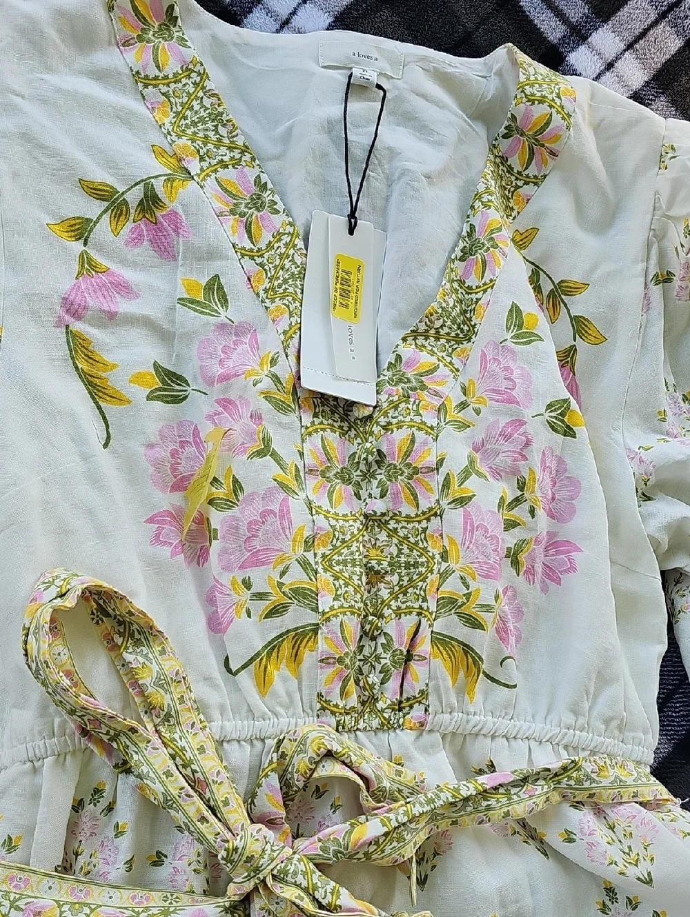 Ivory Floral Maxi Dress with Pink & Green Accents - Picture 3 of 7
